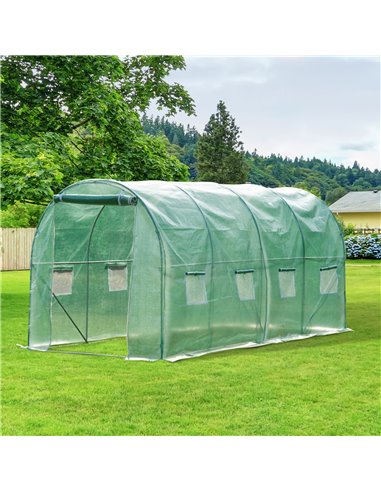 Outsunny 4x2 m Polytunnel Walk-in Greenhouse with Zip Door and Windows-Green 845-145