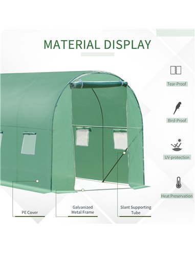 Outsunny 4x2 m Polytunnel Walk-in Greenhouse with Zip Door and Windows-Green 845-145