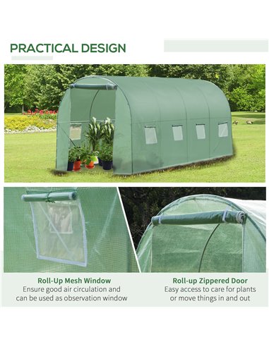 Outsunny 4x2 m Polytunnel Walk-in Greenhouse with Zip Door and Windows-Green 845-145