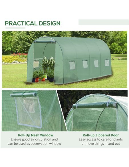 Outsunny 4x2 m Polytunnel Walk-in Greenhouse with Zip Door and Windows-Green 845-145 - pic 37682 | FastDaddyshop