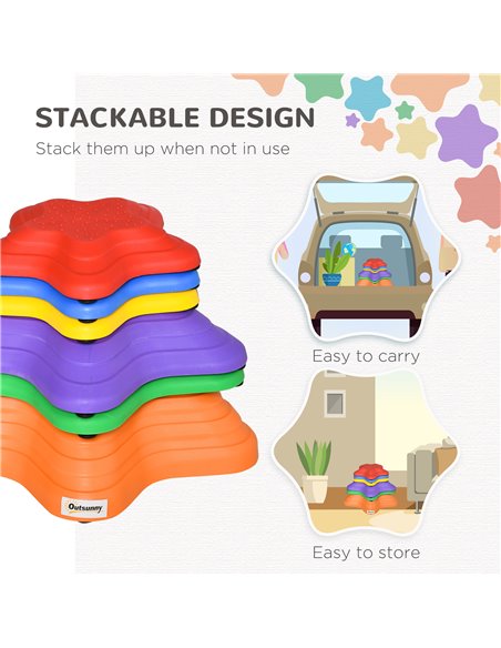 Outsunny 6pcs Balance Stepping Stones for Kids Starfish Style Non-slip Obstacle Course Stackable Balance Blocks Encourage Toddle - pic 3769 | FastDaddyshop