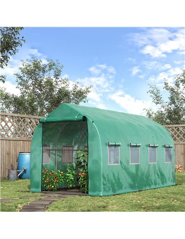 Outsunny Galvanised Frame Polytunnel Greenhouse with Windows and Door for Garden, Backyard (4 x 2M) 845-147