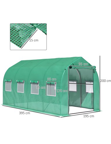 Outsunny Galvanised Frame Polytunnel Greenhouse with Windows and Door for Garden, Backyard (4 x 2M) 845-147