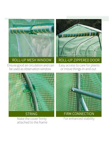 Outsunny Galvanised Frame Polytunnel Greenhouse with Windows and Door for Garden, Backyard (4 x 2M) 845-147