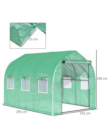 Outsunny Walk in Polytunnel Greenhouse with Windows and Door for Garden, Backyard (3 x 2M) 845-148