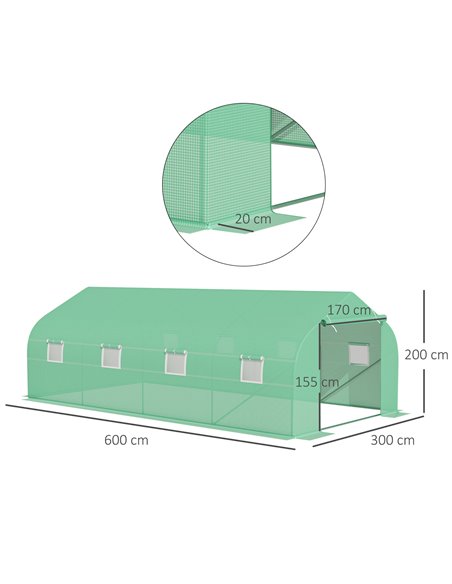 Outsunny 6 x 3 m Large Walk-In Garden Polytunnel Greenhouse, Green 845-011 - pic 37715 | FastDaddyshop
