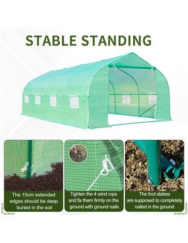 Outsunny 6 x 3 m Large Walk-In Greenhouse Garden Polytunnel Greenhouse w/ Metal Frame, Zippered Door and Roll Up Windows, Green 
