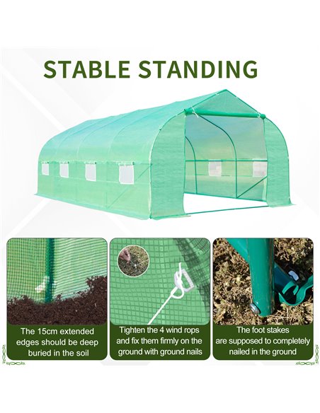 Outsunny 6 x 3 m Large Walk-In Greenhouse Garden Polytunnel Greenhouse w/ Metal Frame, Zippered Door and Roll Up Windows, Green  - pic 37717 | FastDaddyshop