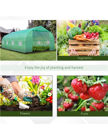 Outsunny 6 x 3 m Large Walk-In Greenhouse Garden Polytunnel Greenhouse w/ Metal Frame, Zippered Door and Roll Up Windows, Green 