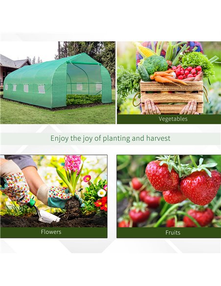 Outsunny 6 x 3 m Large Walk-In Greenhouse Garden Polytunnel Greenhouse w/ Metal Frame, Zippered Door and Roll Up Windows, Green  - pic 37719 | FastDaddyshop