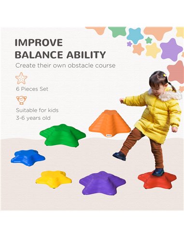 Outsunny 6pcs Balance Stepping Stones for Kids Starfish Style Non-slip Obstacle Course Stackable Balance Blocks Encourage Toddle