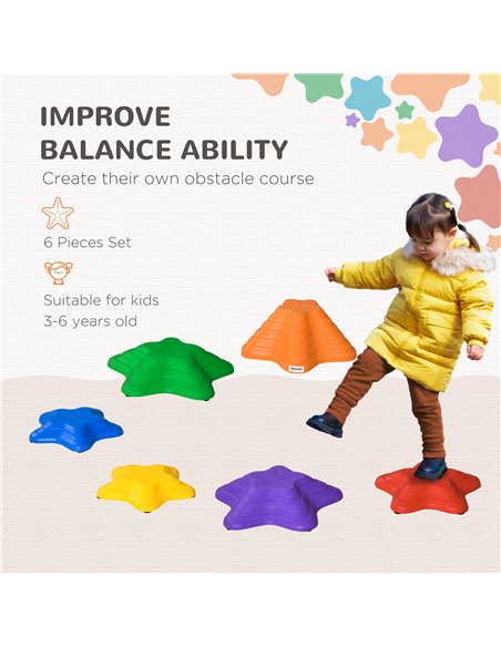 Outsunny 6pcs Balance Stepping Stones for Kids Starfish Style Non-slip Obstacle Course Stackable Balance Blocks Encourage Toddle - pic 3772 | FastDaddyshop