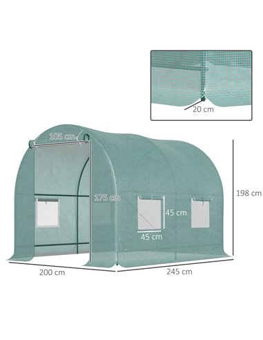 Outsunny Walk-In Reinforced Polytunnel Greenhouse (2.5 x 2 m), Green 01-0456
