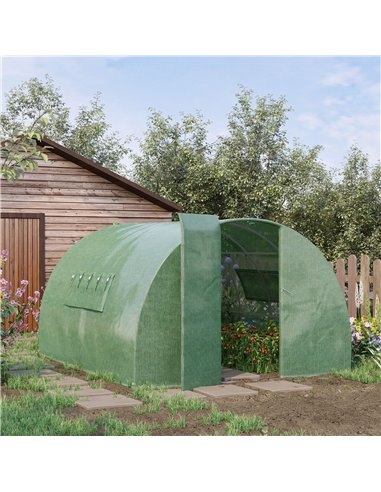 Outsunny 4 x 3 x 2 m Reinforced Polytunnel  Walk-In Greenhouse, Green 845-142