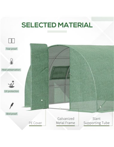 Outsunny 4 x 3 x 2 m Reinforced Polytunnel  Walk-In Greenhouse, Green 845-142