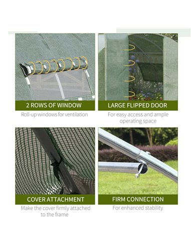 Outsunny 4 x 3 x 2 m Walk-In Greenhouse Reinforced Polytunnel Greenhouse with Metal Hinged Door, Steel Frame and Mesh Windows, G