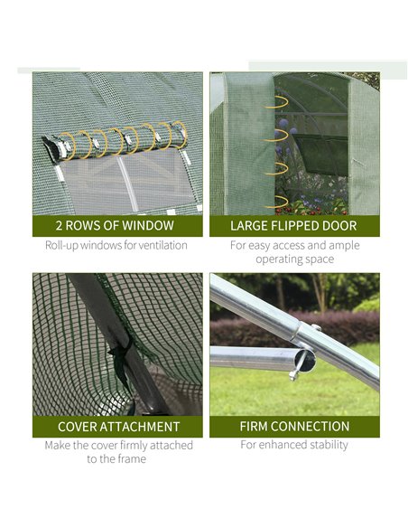Outsunny 4 x 3 x 2 m Walk-In Greenhouse Reinforced Polytunnel Greenhouse with Metal Hinged Door, Steel Frame and Mesh Windows, G - pic 37736 | FastDaddyshop