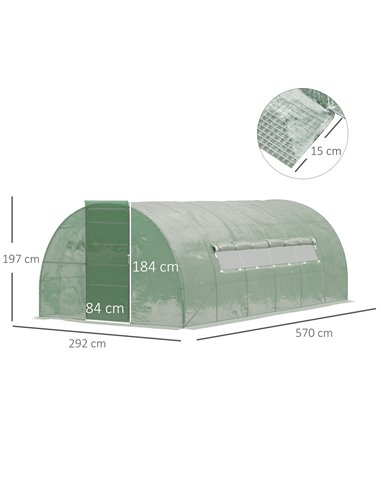 Outsunny Reinforced Polytunnel Greenhouse (3 x 6M), Green 845-143