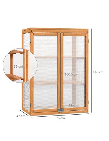 Outsunny 3-tier Garden Wood Polycarbonate Greenhouse, Natural 845-135