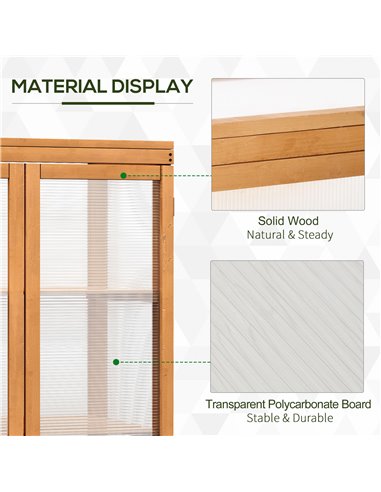 Outsunny 3-tier Garden Wood Polycarbonate Greenhouse, Natural 845-135