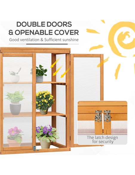 Outsunny 3-tier Wood Greenhouse Garden Polycarbonate Cold Frame Grow House w/ Storage Shelf for Plants, Flowers, Natural 845-135 - pic 37753 | FastDaddyshop