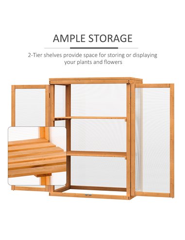 Outsunny 3-tier Wood Greenhouse Garden Polycarbonate Cold Frame Grow House w/ Storage Shelf for Plants, Flowers, Natural 845-135