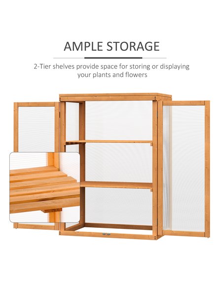 Outsunny 3-tier Wood Greenhouse Garden Polycarbonate Cold Frame Grow House w/ Storage Shelf for Plants, Flowers, Natural 845-135 - pic 37754 | FastDaddyshop