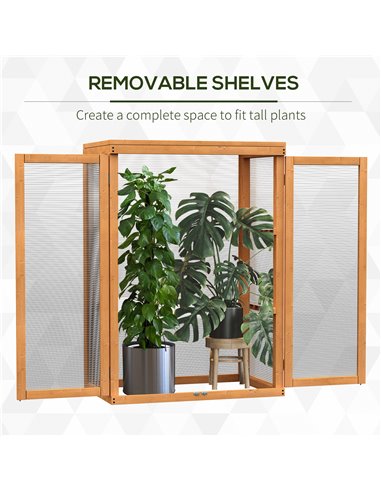 Outsunny 3-tier Wood Greenhouse Garden Polycarbonate Cold Frame Grow House w/ Storage Shelf for Plants, Flowers, Natural 845-135