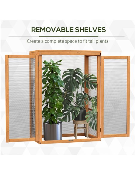 Outsunny 3-tier Wood Greenhouse Garden Polycarbonate Cold Frame Grow House w/ Storage Shelf for Plants, Flowers, Natural 845-135 - pic 37755 | FastDaddyshop