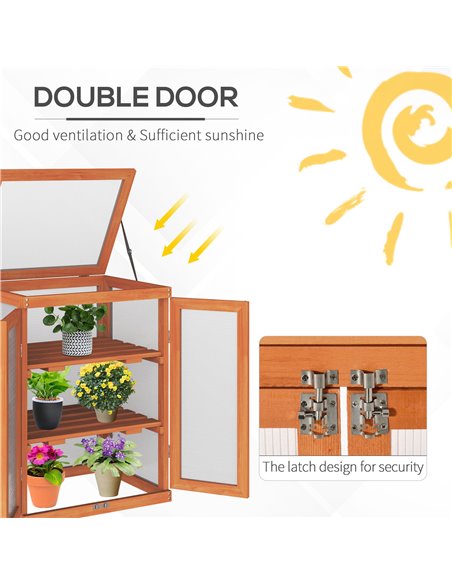 Outsunny 3-tier Wood Greenhouse Garden Polycarbonate Cold Frame Grow House w/ Storage Shelf for Plants, Flowers, Orange 845-136 - pic 37762 | FastDaddyshop