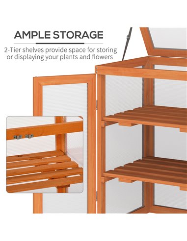 Outsunny 3-tier Wood Greenhouse Garden Polycarbonate Cold Frame Grow House w/ Storage Shelf for Plants, Flowers, Orange 845-136