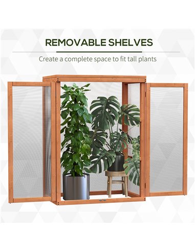 Outsunny 3-tier Wood Greenhouse Garden Polycarbonate Cold Frame Grow House w/ Storage Shelf for Plants, Flowers, Orange 845-136