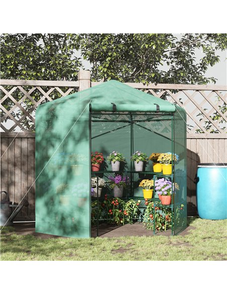 Outsunny  Hexagon Walk In Garden Greenhouse PE Planter Flower Growth with Zipped Door 225 x 194 x 215H cm 01-0470 - pic 37768 | FastDaddyshop