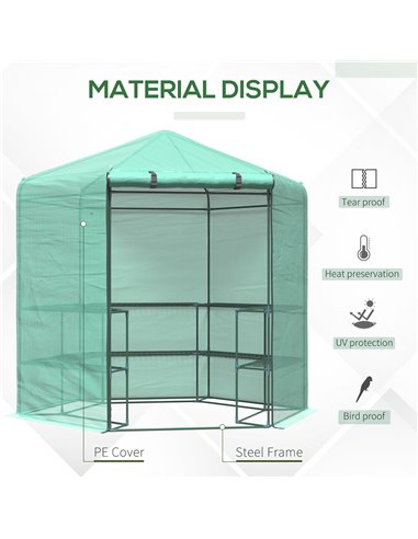 Outsunny  Hexagon Walk In Garden Greenhouse PE Planter Flower Growth with Zipped Door 225 x 194 x 215H cm 01-0470