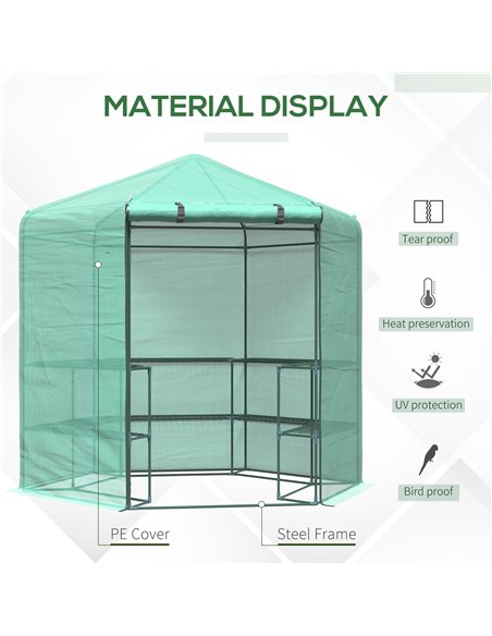 Outsunny  Hexagon Walk In Garden Greenhouse PE Planter Flower Growth with Zipped Door 225 x 194 x 215H cm 01-0470 - pic 37770 | FastDaddyshop
