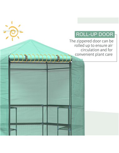 Outsunny  Hexagon Walk In Garden Greenhouse PE Planter Flower Growth with Zipped Door 225 x 194 x 215H cm 01-0470