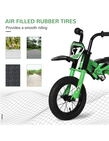 HOMCOM 12" Kids Balance Bike, No Pedal Training Bicycle Green