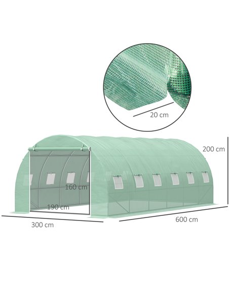 Outsunny 6 x 3 x 2 m Large Walk-In Polytunnel Greenhouse, Green 845-156 - pic 37787 | FastDaddyshop