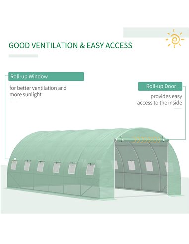 Outsunny 6 x 3 x 2 m Large Walk-In Polytunnel Greenhouse, Green 845-156
