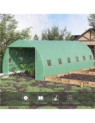 Outsunny 6 x 3 x 2 m Large Walk-In Greenhouse Garden Polytunnel Greenhouse with Steel Frame, Zippered Door and Roll Up Windows, 