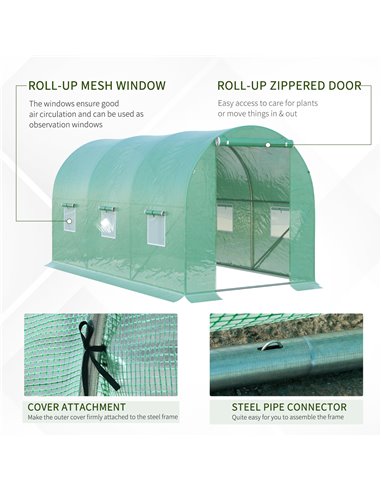 Outsunny 4L x 2W x 2H Polytunnel Greenhouse Garden Flower Vegetable Planter 25mm Diameter Galvanised Steel Frame w/ Zipped Door-