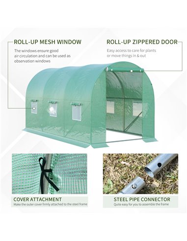 Outsunny 4L x 2W x 2H Polytunnel Greenhouse Garden Flower Vegetable Planter 25mm Diameter Galvanised Steel Frame w/ Zipped Door-