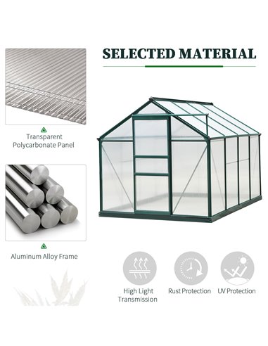 Outsunny Large Walk-In Greenhouse Aluminium Frame Greenhouse Garden Plants Grow Galvanized Base w/ Slide Door, 6 x 8 ft 845-059