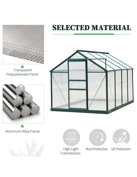 Outsunny Large Walk-In Greenhouse Aluminium Frame Greenhouse Garden Plants Grow Galvanized Base w/ Slide Door, 6 x 8 ft 845-059 - pic 37815 | FastDaddyshop