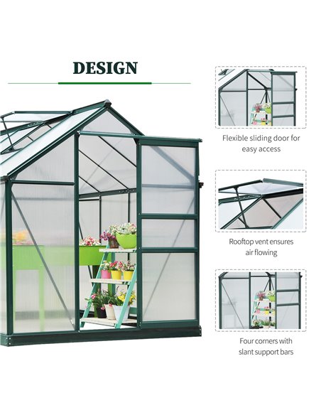 Outsunny Large Walk-In Greenhouse Aluminium Frame Greenhouse Garden Plants Grow Galvanized Base w/ Slide Door, 6 x 8 ft 845-059 - pic 37816 | FastDaddyshop