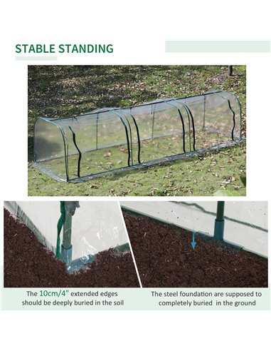Outsunny Portable Small Greenhouse, Steel Frame with Zipper Doors,PVC Tunnel Greenhouse Plant Grow House, 350Lx100Wx80Hcm-Dark G