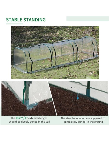 Outsunny Portable Small Greenhouse, Steel Frame with Zipper Doors,PVC Tunnel Greenhouse Plant Grow House, 350Lx100Wx80Hcm-Dark G - pic 37826 | FastDaddyshop