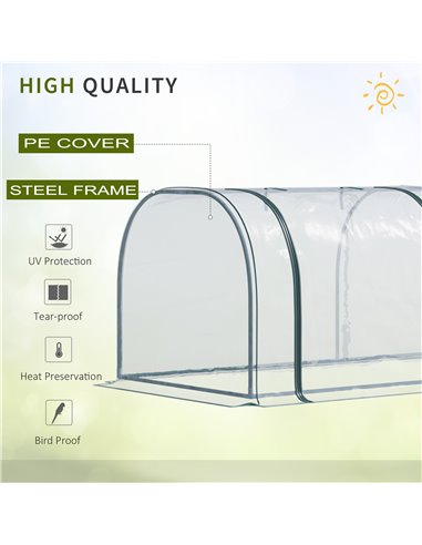 Outsunny Portable Small Greenhouse, Steel Frame with Zipper Doors,PVC Tunnel Greenhouse Plant Grow House, 350Lx100Wx80Hcm-Dark G