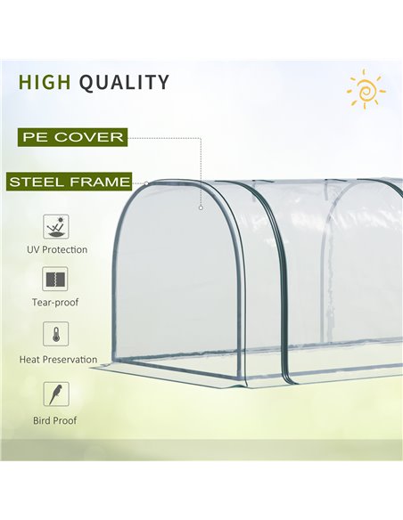 Outsunny Portable Small Greenhouse, Steel Frame with Zipper Doors,PVC Tunnel Greenhouse Plant Grow House, 350Lx100Wx80Hcm-Dark G - pic 37827 | FastDaddyshop