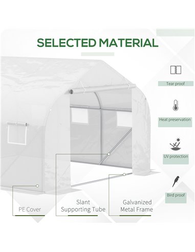 Outsunny 3.5 x 3 x 2m Walk-In Polytunnel Greenhouse, White 845-068